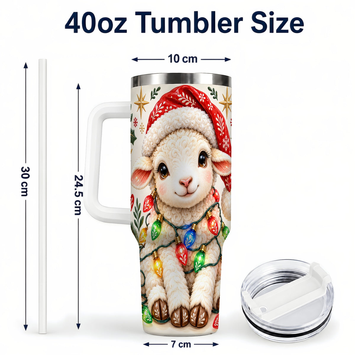 #pl[40oz|White] Christmas Sheep 40oz Tumbler with Handle, Cute Holiday Lamb Design
