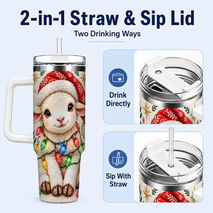 #pl[40oz|White] Christmas Sheep 40oz Tumbler with Handle, Cute Holiday Lamb Design
