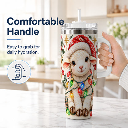 #pl[40oz|White] Christmas Sheep 40oz Tumbler with Handle, Cute Holiday Lamb Design