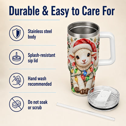 Christmas Sheep 40oz Tumbler with Handle, Cute Holiday Lamb Design