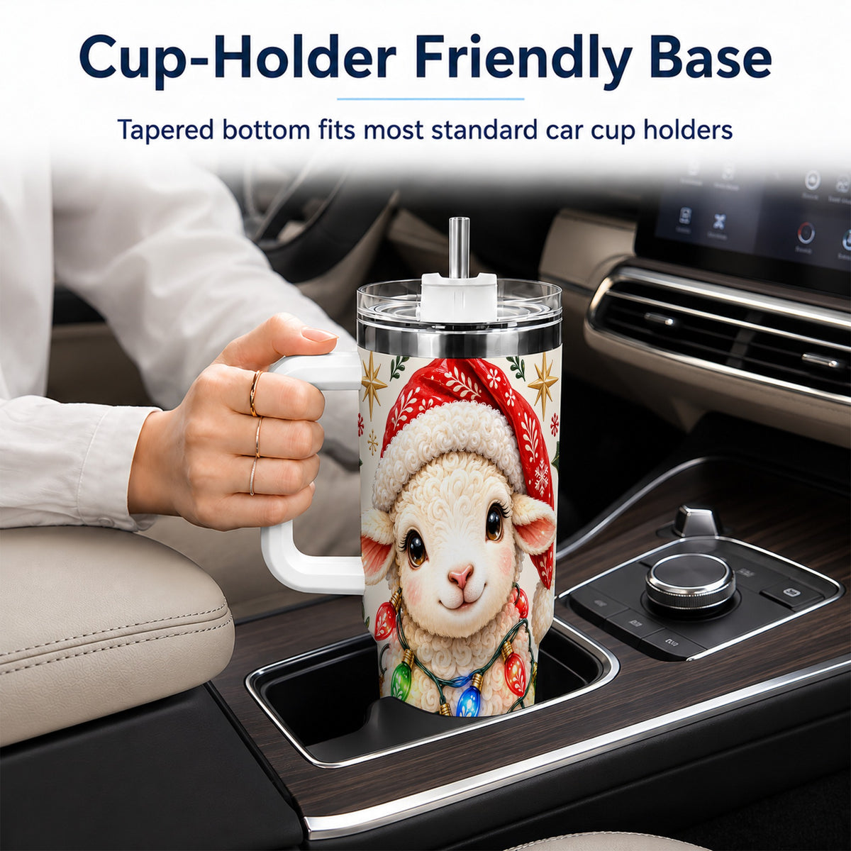 Christmas Sheep 40oz Tumbler with Handle, Cute Holiday Lamb Design