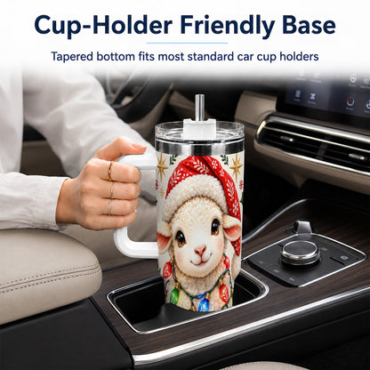 Christmas Sheep 40oz Tumbler with Handle, Cute Holiday Lamb Design