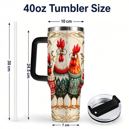 #pl[40oz|Black] Christmas Chickens 40oz Tumbler with Handle, Funny Farm Animal Design