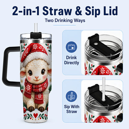 #pl[40oz|Black] Christmas Lamb 40oz Tumbler with Handle, Holiday Sheep Drinkware