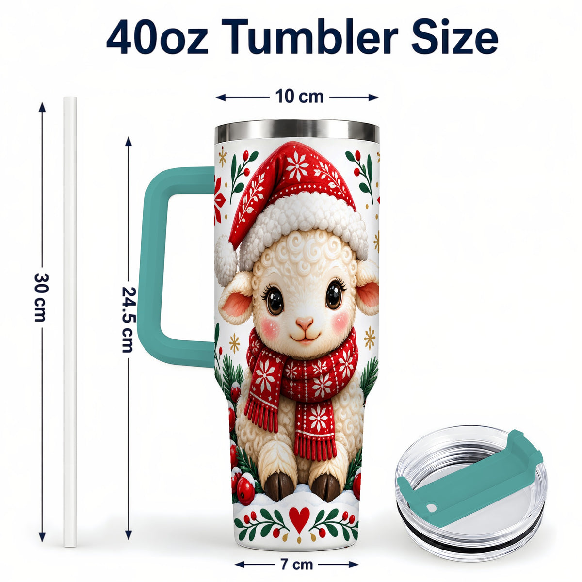 #pl[40oz|Green] Christmas Lamb 40oz Tumbler with Handle, Holiday Sheep Drinkware