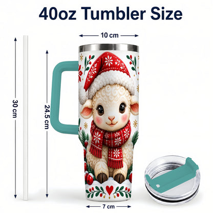 #pl[40oz|Green] Christmas Lamb 40oz Tumbler with Handle, Holiday Sheep Drinkware
