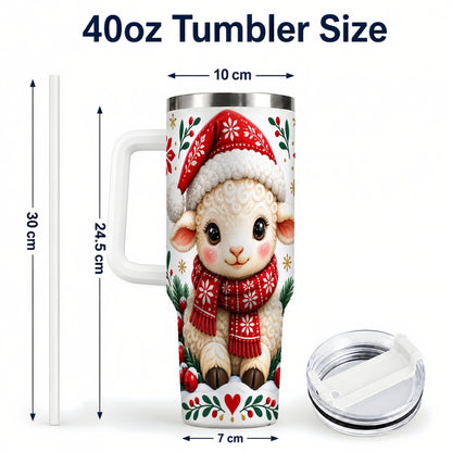 #pl[40oz|White] Christmas Lamb 40oz Tumbler with Handle, Holiday Sheep Drinkware