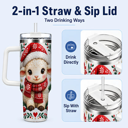 #pl[40oz|White] Christmas Lamb 40oz Tumbler with Handle, Holiday Sheep Drinkware