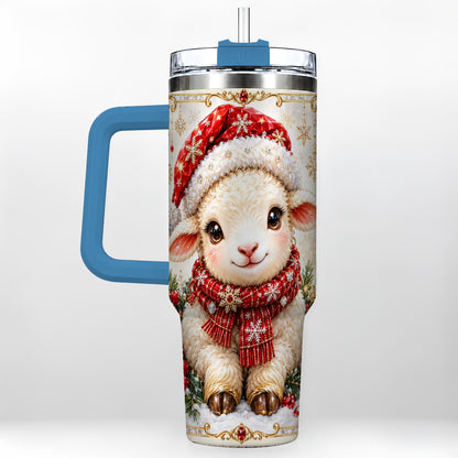 #pl[40oz|Blue] Jeweled Christmas Lamb 40oz Tumbler with Handle, Ruby Holiday Sheep