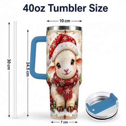 #pl[40oz|Blue] Jeweled Christmas Lamb 40oz Tumbler with Handle, Ruby Holiday Sheep