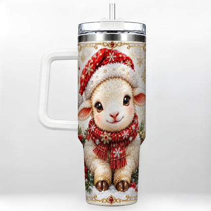 Jeweled Christmas Lamb 40oz Tumbler with Handle, Ruby Holiday Sheep