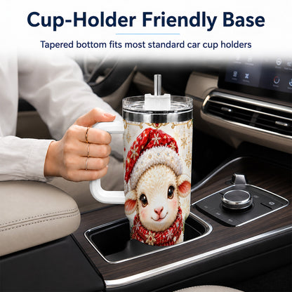 Jeweled Christmas Lamb 40oz Tumbler with Handle, Ruby Holiday Sheep
