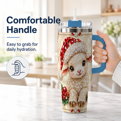 #pl[40oz|Blue] Crystal Christmas Lamb 40oz Tumbler with Handle, Gemstone Sheep Art