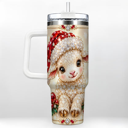 Crystal Christmas Lamb 40oz Tumbler with Handle, Gemstone Sheep Art