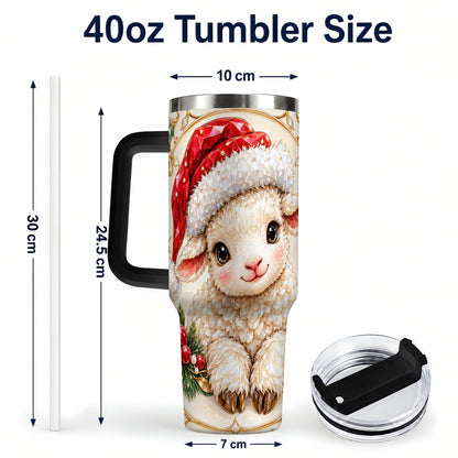 #pl[40oz|Black] Geometric Christmas Lamb 40oz Tumbler with Handle, Ruby Holiday Sheep