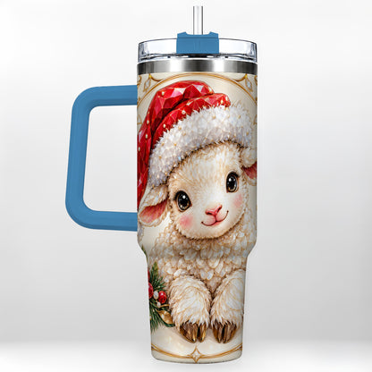 #pl[40oz|Blue] Geometric Christmas Lamb 40oz Tumbler with Handle, Ruby Holiday Sheep