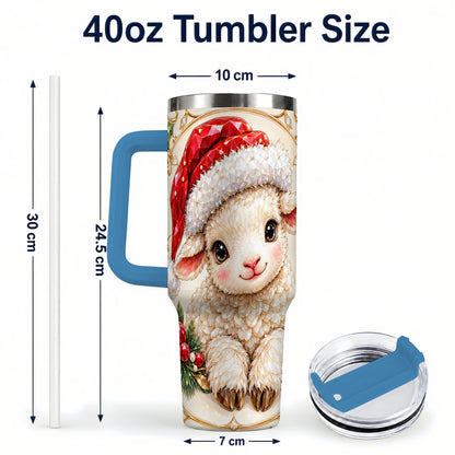 #pl[40oz|Blue] Geometric Christmas Lamb 40oz Tumbler with Handle, Ruby Holiday Sheep