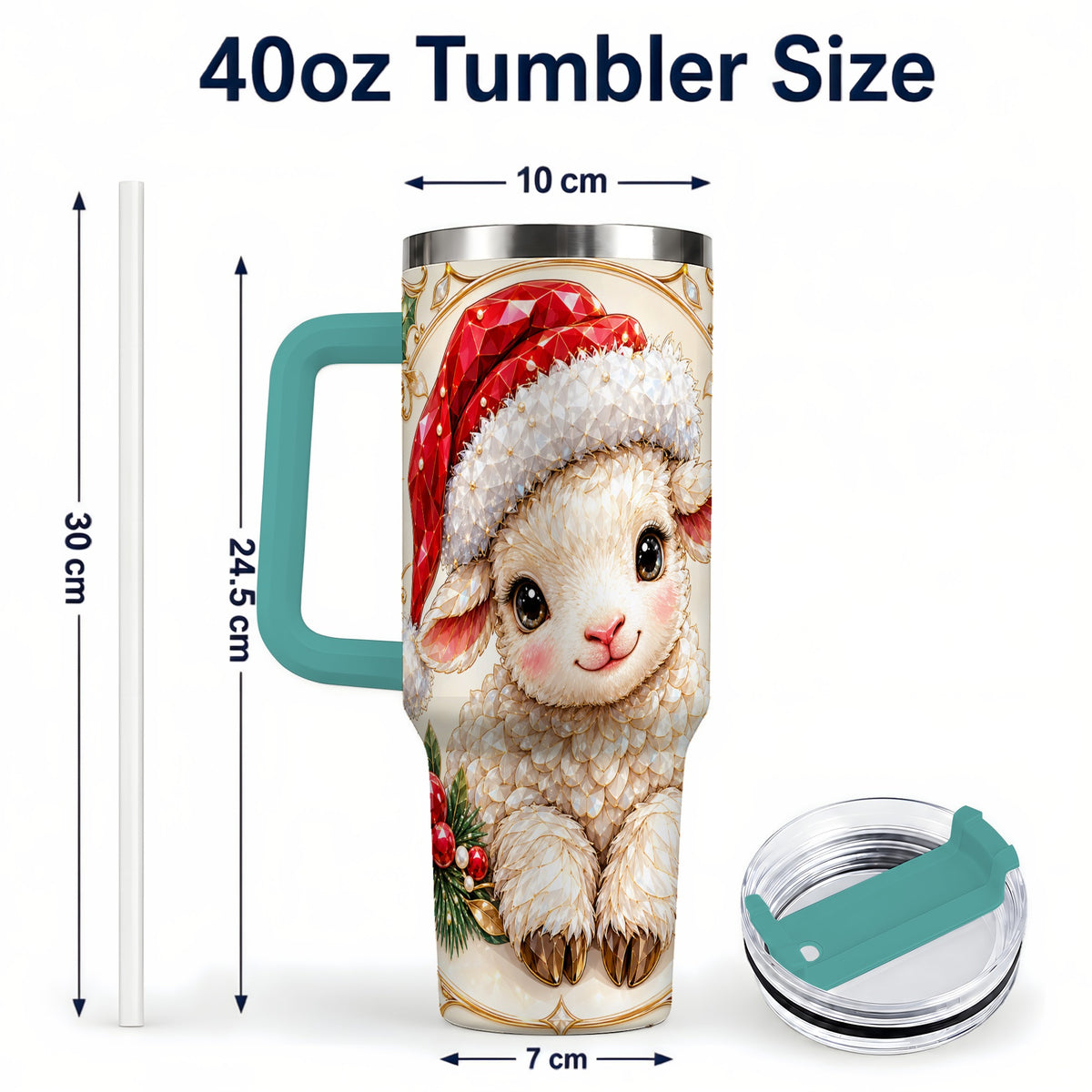 #pl[40oz|Green] Geometric Christmas Lamb 40oz Tumbler with Handle, Ruby Holiday Sheep