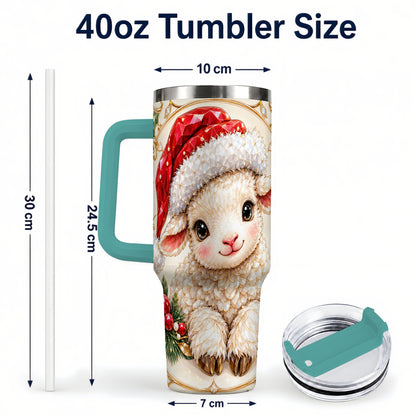 #pl[40oz|Green] Geometric Christmas Lamb 40oz Tumbler with Handle, Ruby Holiday Sheep