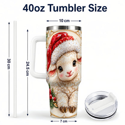 #pl[40oz|White] Geometric Christmas Lamb 40oz Tumbler with Handle, Ruby Holiday Sheep