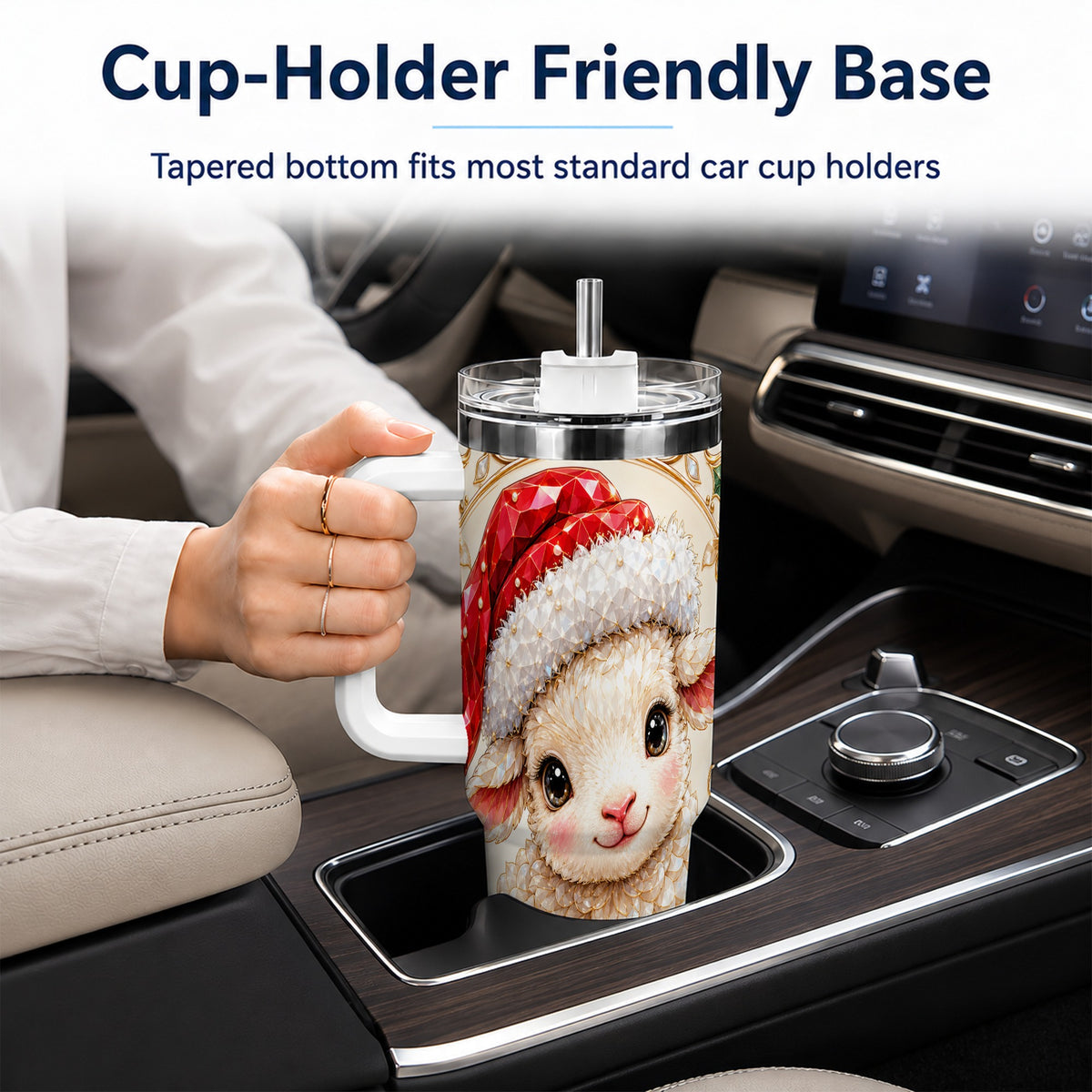 Geometric Christmas Lamb 40oz Tumbler with Handle, Ruby Holiday Sheep