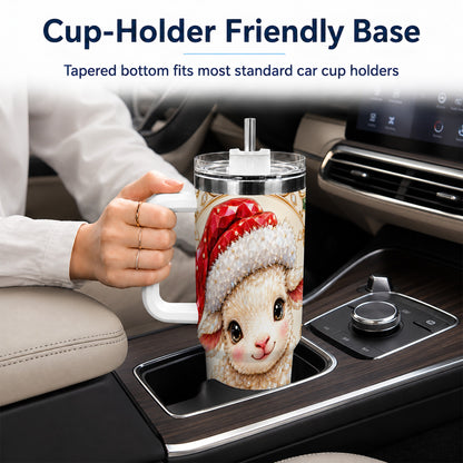 Geometric Christmas Lamb 40oz Tumbler with Handle, Ruby Holiday Sheep