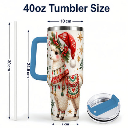 #pl[40oz|Blue] Christmas Llama 40oz Tumbler with Handle, Festive Holiday Animal Art