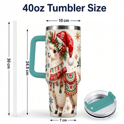 #pl[40oz|Green] Christmas Llama 40oz Tumbler with Handle, Festive Holiday Animal Art