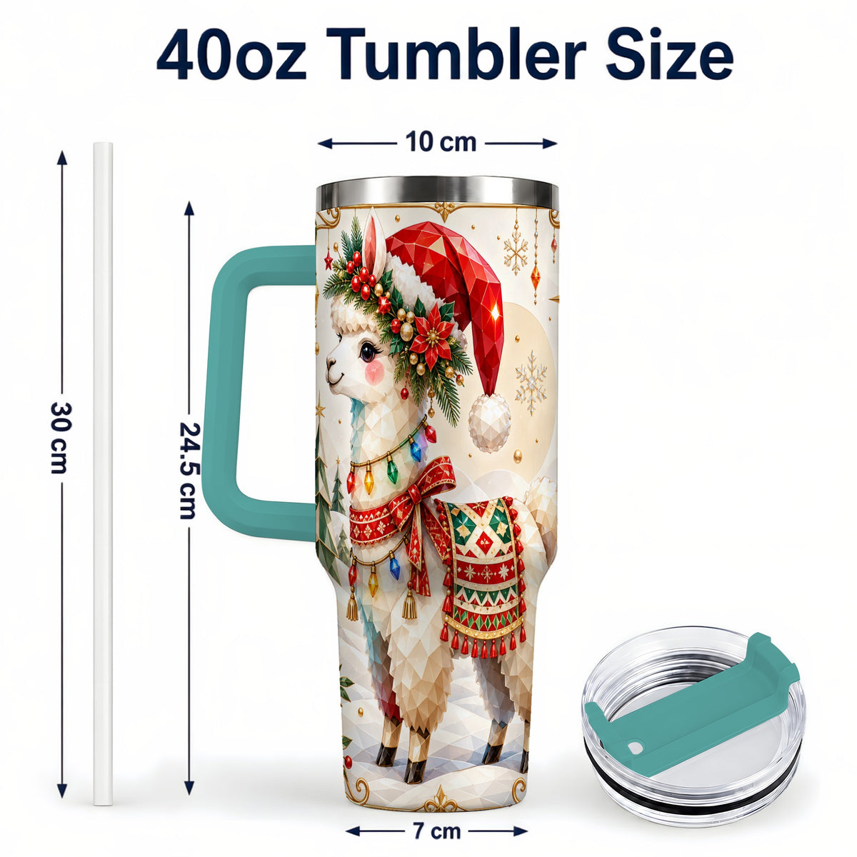 #pl[40oz|Green] Christmas Llama 40oz Tumbler with Handle, Festive Alpaca Holiday Cup