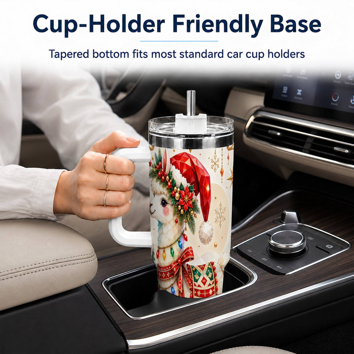 Christmas Llama 40oz Tumbler with Handle, Festive Alpaca Holiday Cup