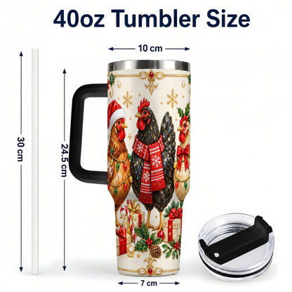 #pl[40oz|Black] Christmas Chickens 40oz Tumbler with Handle, Festive Farmhouse Cup