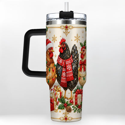#pl[40oz|Black] Christmas Chickens 40oz Tumbler with Handle, Festive Farmhouse Cup