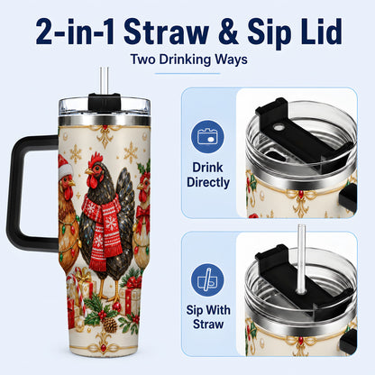 #pl[40oz|Black] Christmas Chickens 40oz Tumbler with Handle, Festive Farmhouse Cup