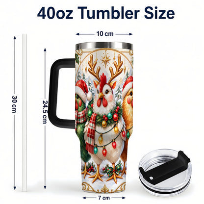 #pl[40oz|Black] Christmas Chickens 40oz Tumbler with Handle, Reindeer Farmhouse Art