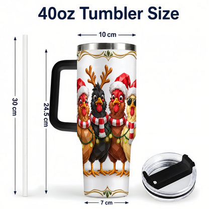 #pl[40oz|Black] Christmas Chickens 40oz Tumbler with Handle, Festive Farm Animal Art