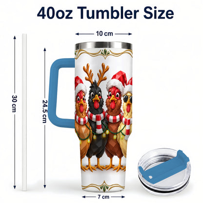 #pl[40oz|Blue] Christmas Chickens 40oz Tumbler with Handle, Festive Farm Animal Art
