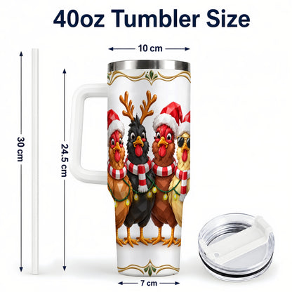 #pl[40oz|White] Christmas Chickens 40oz Tumbler with Handle, Festive Farm Animal Art