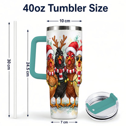 #pl[40oz|Green] Watercolor Chickens 40oz Tumbler with Handle, Christmas Farmhouse Art