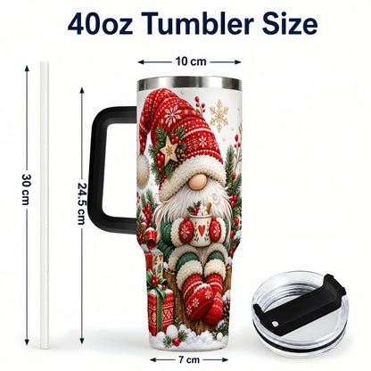 #pl[40oz|Black] Christmas Gnome 40oz Tumbler with Handle, Cozy Scandinavian Holiday Art