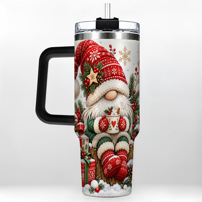 #pl[40oz|Black] Christmas Gnome 40oz Tumbler with Handle, Cozy Scandinavian Holiday Art
