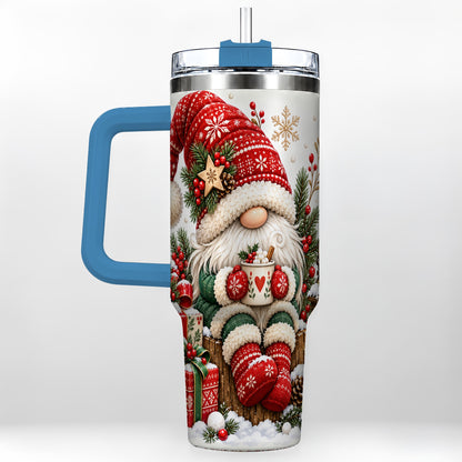 #pl[40oz|Blue] Christmas Gnome 40oz Tumbler with Handle, Cozy Scandinavian Holiday Art