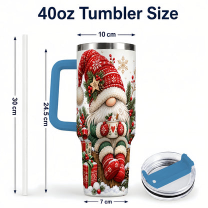 #pl[40oz|Blue] Christmas Gnome 40oz Tumbler with Handle, Cozy Scandinavian Holiday Art