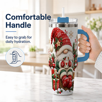 #pl[40oz|Blue] Christmas Gnome 40oz Tumbler with Handle, Cozy Scandinavian Holiday Art