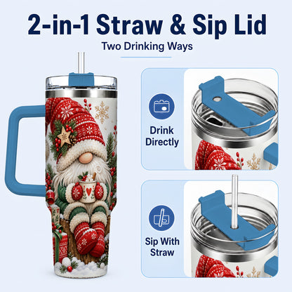 #pl[40oz|Blue] Christmas Gnome 40oz Tumbler with Handle, Cozy Scandinavian Holiday Art