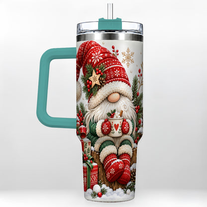 #pl[40oz|Green] Christmas Gnome 40oz Tumbler with Handle, Cozy Scandinavian Holiday Art