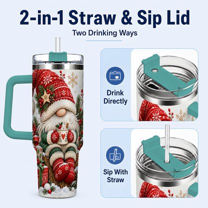 #pl[40oz|Green] Christmas Gnome 40oz Tumbler with Handle, Cozy Scandinavian Holiday Art