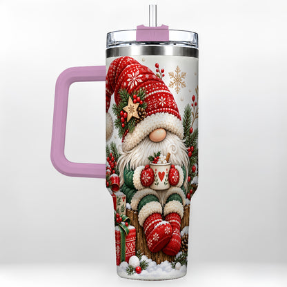 #pl[40oz|Pink] Christmas Gnome 40oz Tumbler with Handle, Cozy Scandinavian Holiday Art