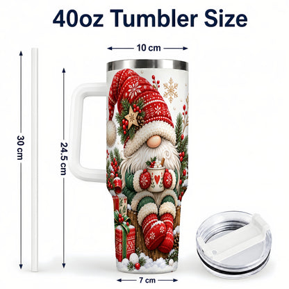 #pl[40oz|White] Christmas Gnome 40oz Tumbler with Handle, Cozy Scandinavian Holiday Art