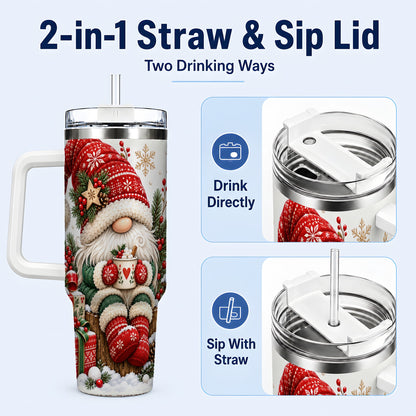 #pl[40oz|White] Christmas Gnome 40oz Tumbler with Handle, Cozy Scandinavian Holiday Art