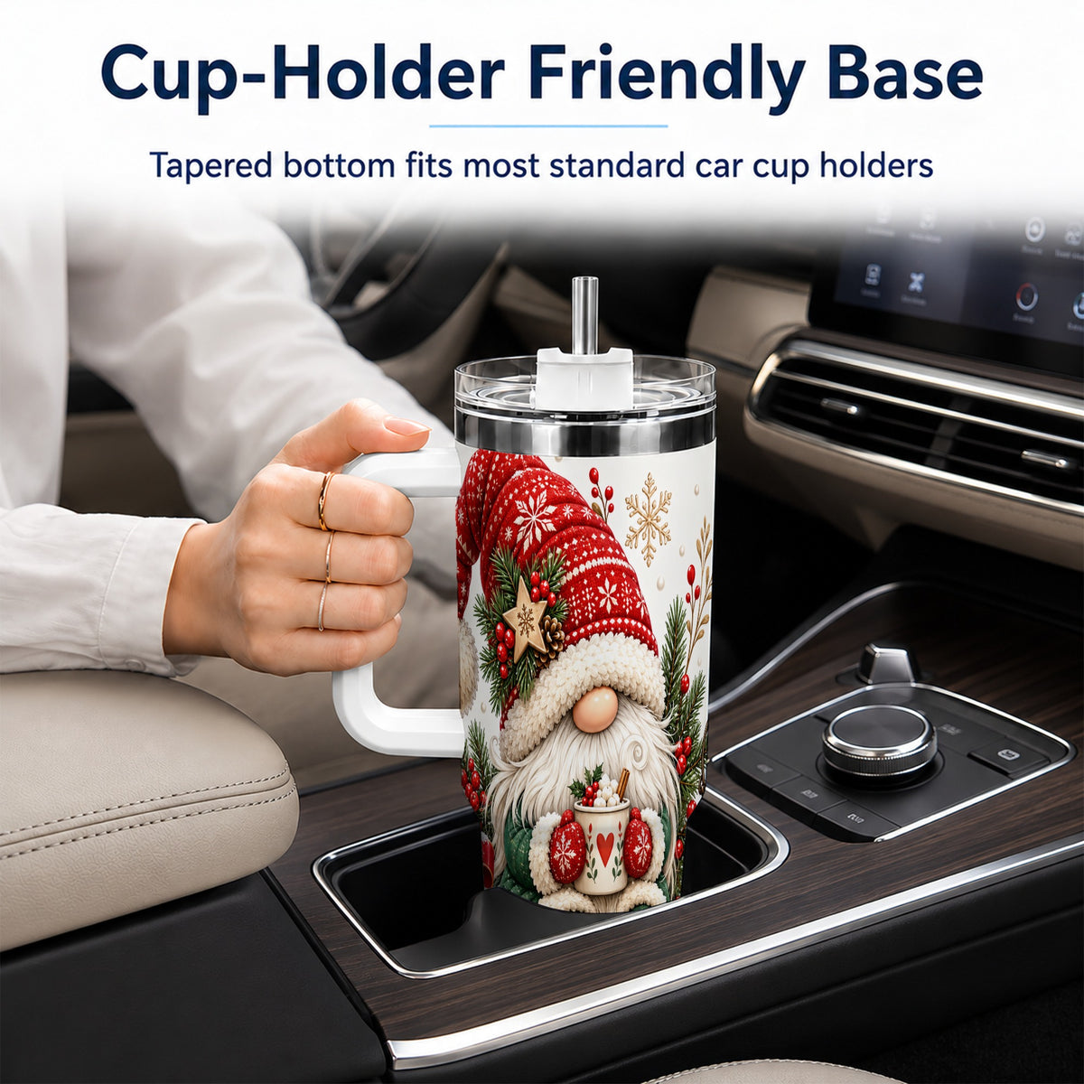 Christmas Gnome 40oz Tumbler with Handle, Cozy Scandinavian Holiday Art